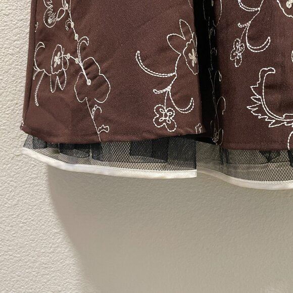 STEPPIN' OUT VTG Embroidery, Sequin Spaghetti Strap Party Dress, Brown/Ivory - S - Picture 4 of 11